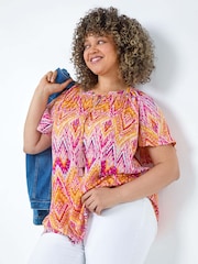 Roman Orange Zig Zag Print Tie Tassel Top - Image 1 of 5