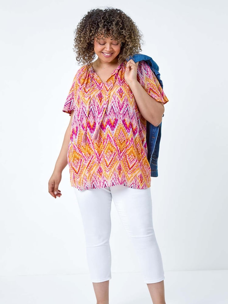 Roman Orange Zig Zag Print Tie Tassel Top - Image 2 of 5