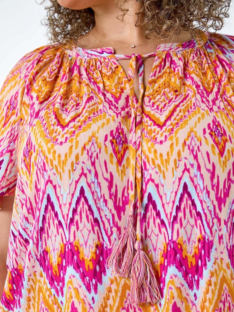 Roman Orange Zig Zag Print Tie Tassel Top - Image 5 of 5