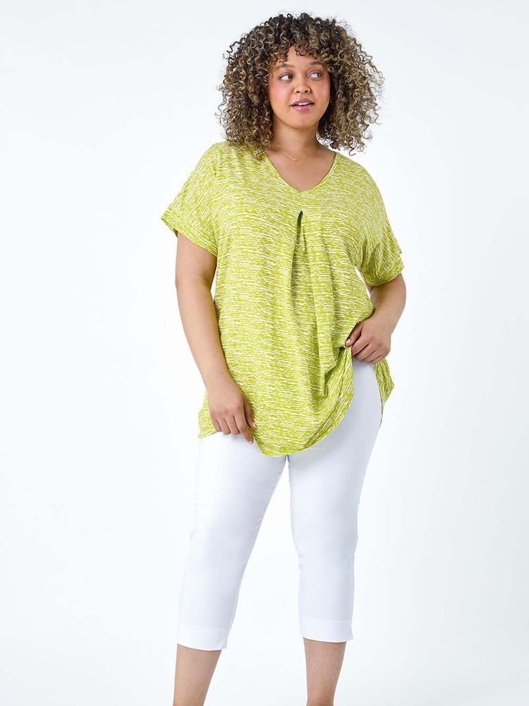 Roman Green Pleat Front Printed Stretch Top - Image 2 of 5