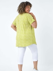 Roman Green Pleat Front Printed Stretch Top - Image 3 of 5