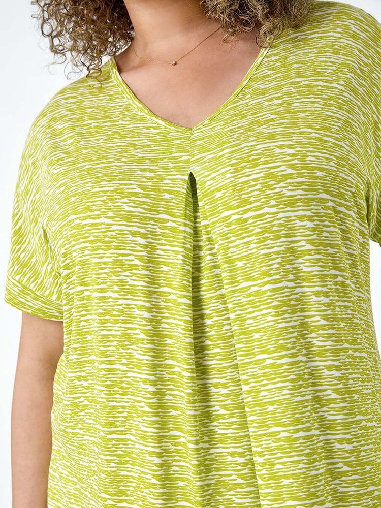 Roman Green Pleat Front Printed Stretch Top - Image 5 of 5