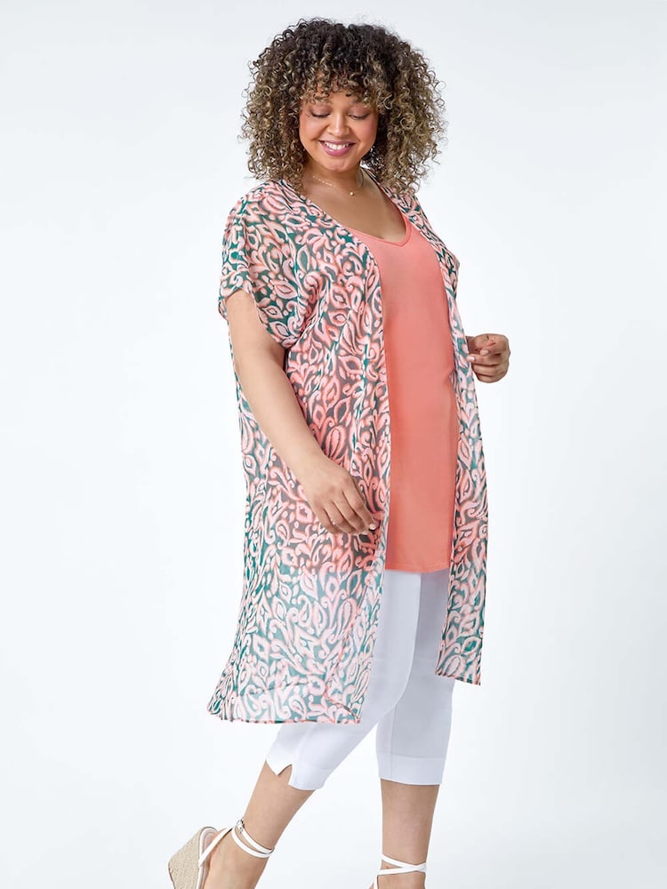 Roman Pink 2 in 1 Chiffon Overlay Jersey Cover-Up Top - Image 2 of 5