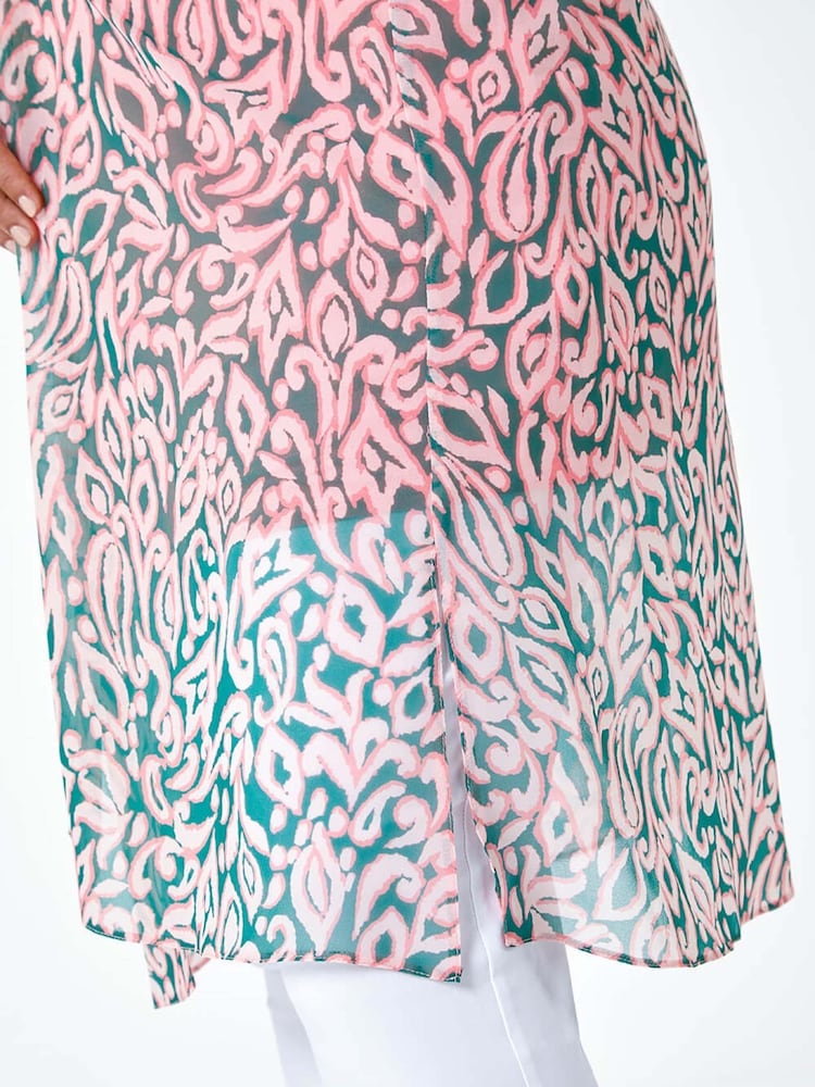 Roman Pink 2 in 1 Chiffon Overlay Jersey Cover-Up Top - Image 5 of 5
