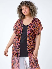 Roman Orange 2 in 1 Chiffon Overlay Jersey Cover-Up Top - Image 1 of 5