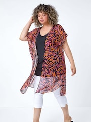 Roman Orange 2 in 1 Chiffon Overlay Jersey Cover-Up Top - Image 2 of 5