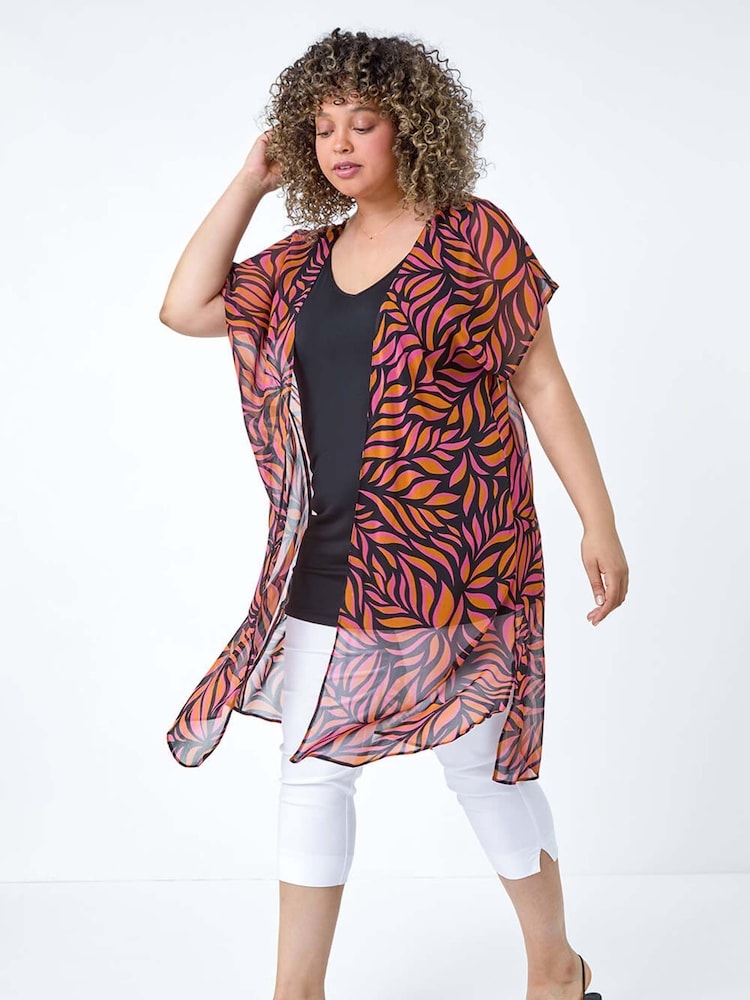 Roman Orange 2 in 1 Chiffon Overlay Jersey Cover-Up Top - Image 2 of 5
