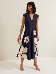 Phase Eight Black Scuba Fit And Flare Rakhi Midi Dress - Image 1 of 6