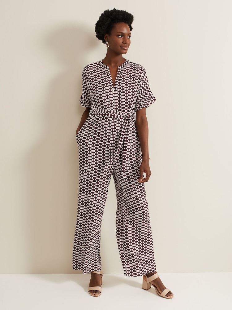 Phase Eight Black Geo Andra Tie Waist Jumpsuit - Image 1 of 7