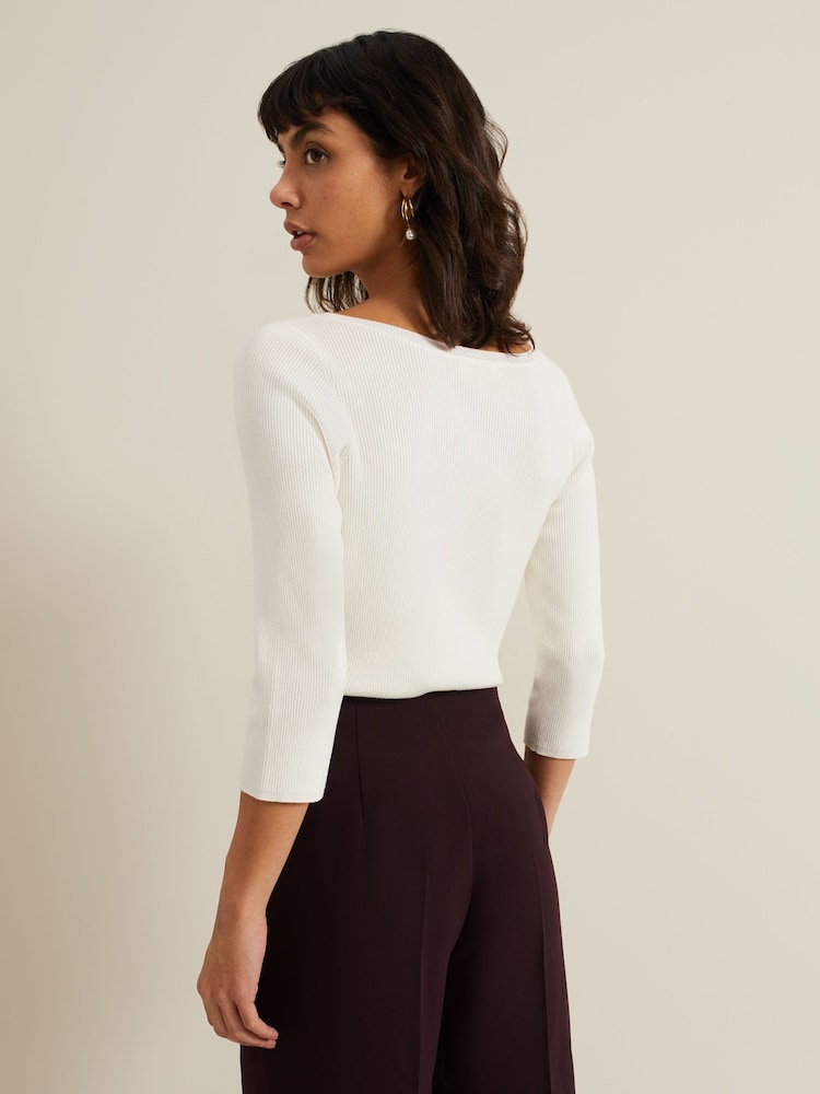 Phase Eight Cream Tannah Ribbed Slash Neck Top - Image 2 of 7