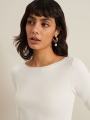 Phase Eight Cream Tannah Ribbed Slash Neck Top - Image 4 of 7