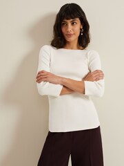 Phase Eight Cream Tannah Ribbed Slash Neck Top - Image 5 of 7