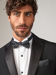 Black Jacquard Bow Tie And Pocket Square Set - Image 1 of 4