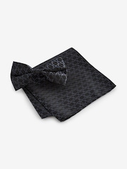 Black Jacquard Bow Tie And Pocket Square Set - Image 3 of 4