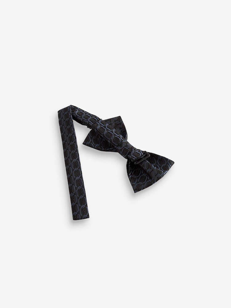 Black Jacquard Bow Tie And Pocket Square Set - Image 4 of 4