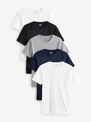 Noir/Gris chiné/Blanc/bleu marine - Ajustement régulier - Lot de 100t-shirts superposés en coton 5 - Image 1 de 15