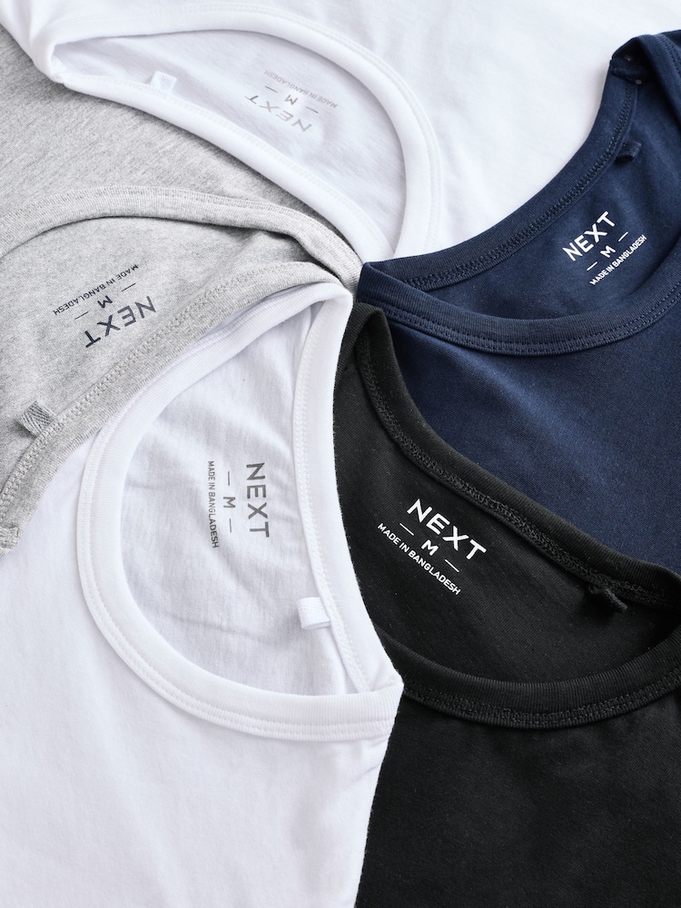 Black/Grey Marl/White/Navy Blue Regular Fit 100% Cotton Layering T-Shirts 5 Pack - Image 14 of 15