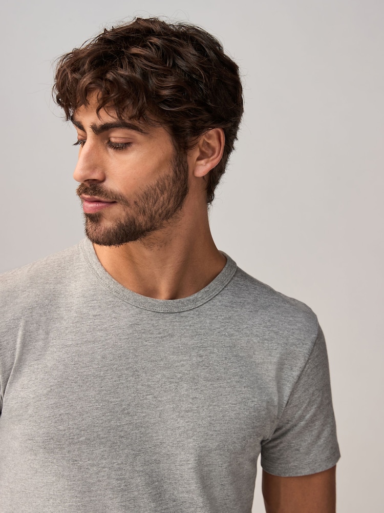 Black/Grey Marl/White/Navy Blue Regular Fit 100% Cotton Layering T-Shirts 5 Pack - Image 5 of 15