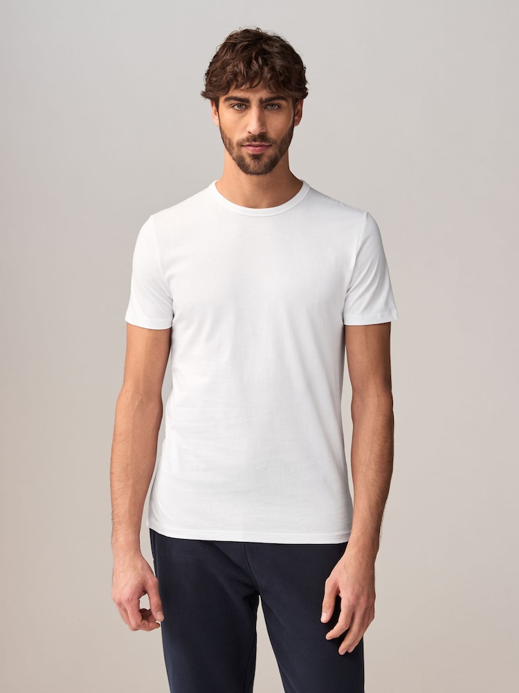 Black/Grey Marl/White/Navy Blue Regular Fit 100% Cotton Layering T-Shirts 5 Pack - Image 6 of 15
