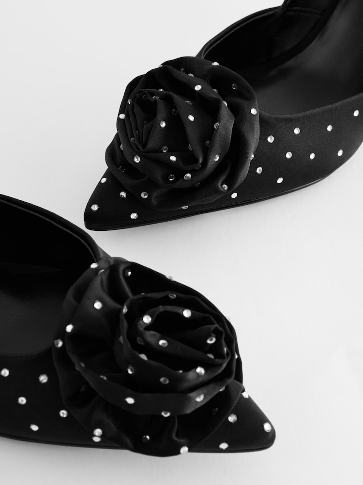 Black Forever Comfort® Jewel Corsage Point Toe Heels - Image 10 of 10