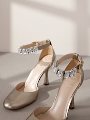 Gold Premium Leather Jewel Strap Round Toe Heels - Image 10 of 12