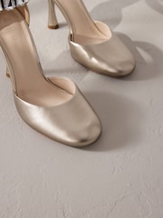 Gold Premium Leather Jewel Strap Round Toe Heels - Image 12 of 12