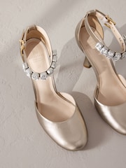 Gold Premium Leather Jewel Strap Round Toe Heels - Image 9 of 12