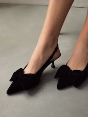 Black Velvet Standard Fit Forever Comfort® Bow Slingback Kitten Heels - Image 3 of 8