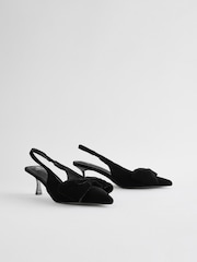 Black Velvet Standard Fit Forever Comfort® Bow Slingback Kitten Heels - Image 4 of 8