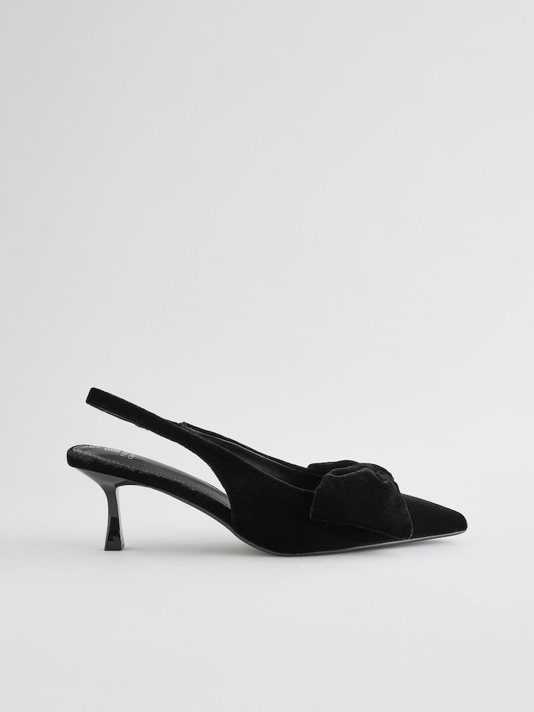 Black Velvet Standard Fit Forever Comfort® Bow Slingback Kitten Heels - Image 5 of 8