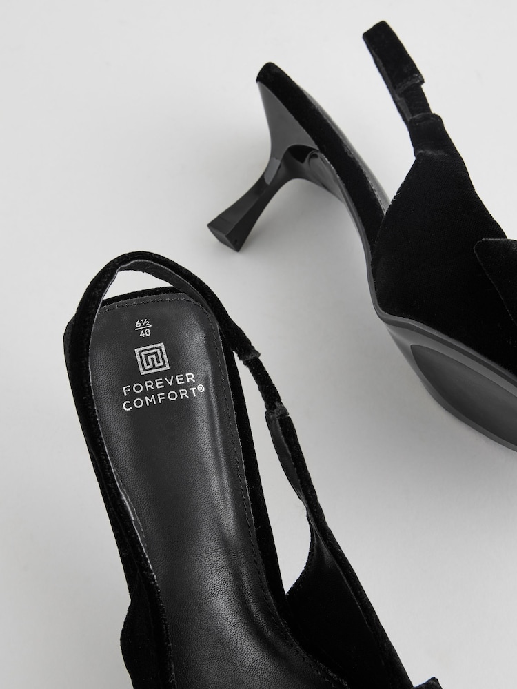 Black Velvet Standard Fit Forever Comfort® Bow Slingback Kitten Heels - Image 8 of 8
