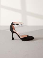 Black Premium Leather Jewel Strap Round Toe Heels - Image 2 of 6