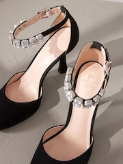 Black Premium Leather Jewel Strap Round Toe Heels - Image 5 of 6