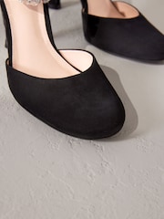 Black Premium Leather Jewel Strap Round Toe Heels - Image 6 of 6