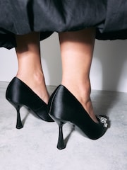 Black Forever Comfort® Point Toe Bow Jewel Trim Slingback Heels - Image 4 of 5