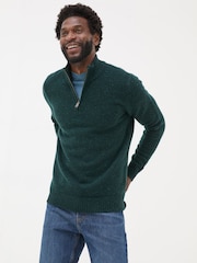 FatFace Dark Green Lambswool Half Neck Jumper - Image 1 of 6