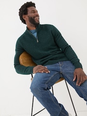 FatFace Dark Green Lambswool Half Neck Jumper - Image 3 of 6