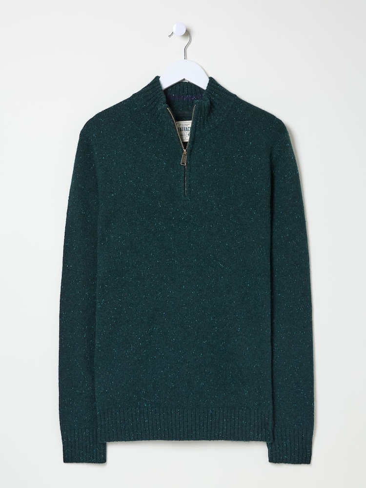 FatFace Dark Green Lambswool Half Neck Jumper - Image 6 of 6