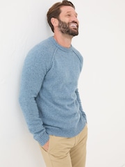 FatFace Chambray Blue Lambswool Plain Crew - Image 1 of 5