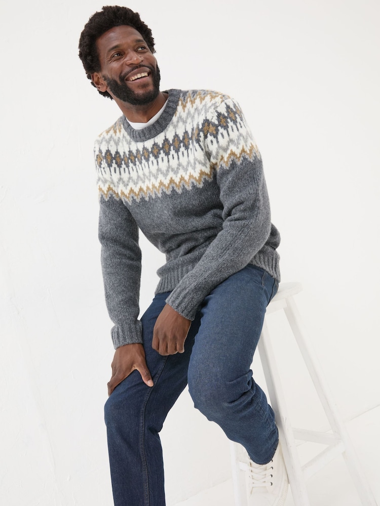 FatFace Dark Grey Fairisle Pattern Jumper - Image 2 of 5