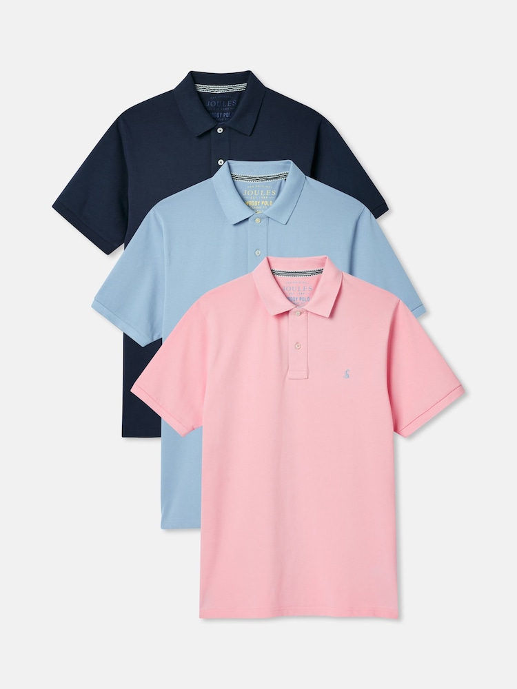 Joules Woody 3 Pack Mixed Colours Cotton Polo Shirts - Image 1 of 4