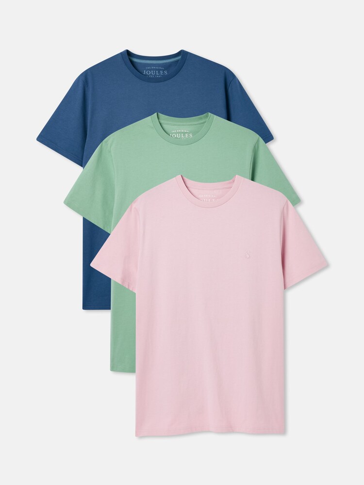 Joules Denton 3 Pack Blue/Green/Pink Crew Neck T-Shirts - Image 1 of 4
