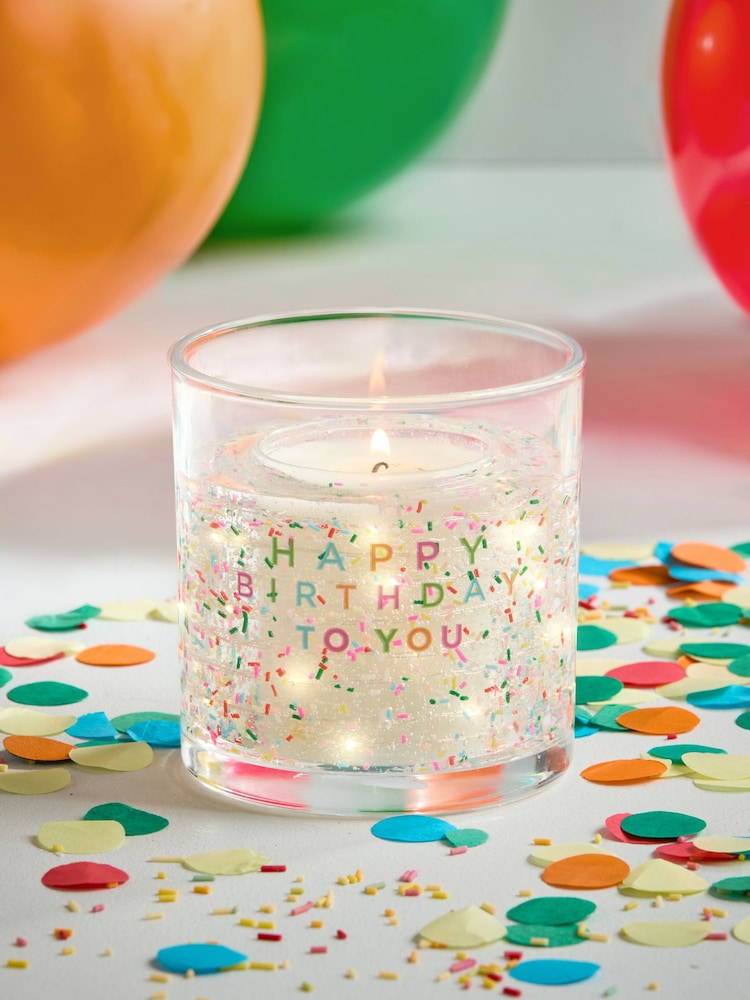 Clear Happy Birthday Light Up Vanilla and Cocoabean Scented Candle - Image 1 of 4