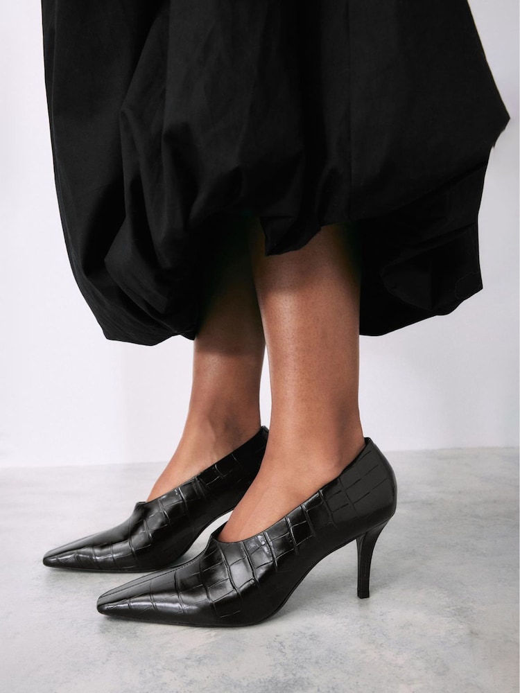 Preto - Premium Leather High Cut Chisel Toe Court Shoes - Imagem 1 de 10