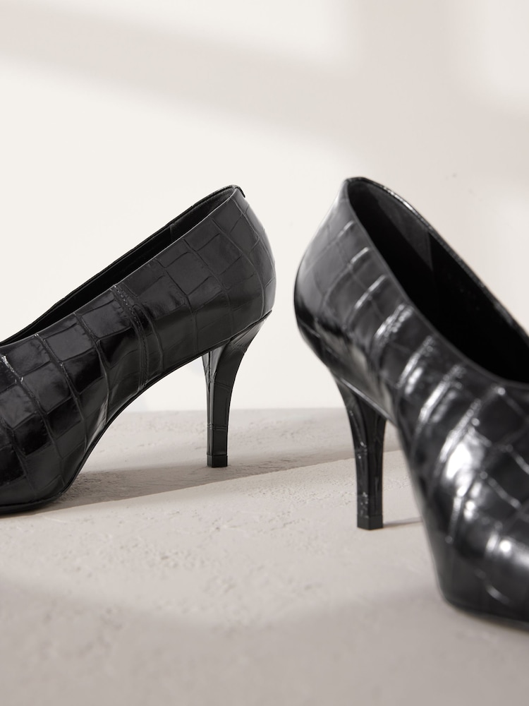 Preto - Premium Leather High Cut Chisel Toe Court Shoes - Imagem 10 de 10