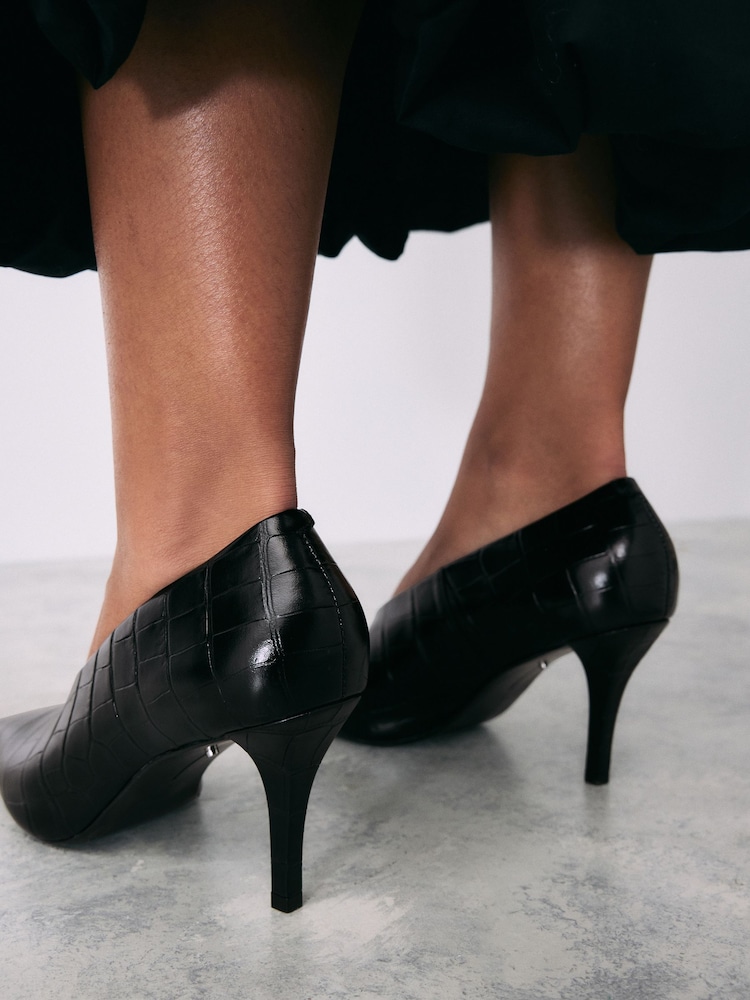 Preto - Premium Leather High Cut Chisel Toe Court Shoes - Imagem 2 de 10