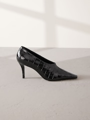 Preto - Premium Leather High Cut Chisel Toe Court Shoes - Imagem 6 de 10
