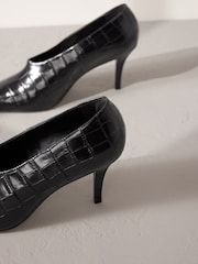 Preto - Premium Leather High Cut Chisel Toe Court Shoes - Imagem 8 de 10