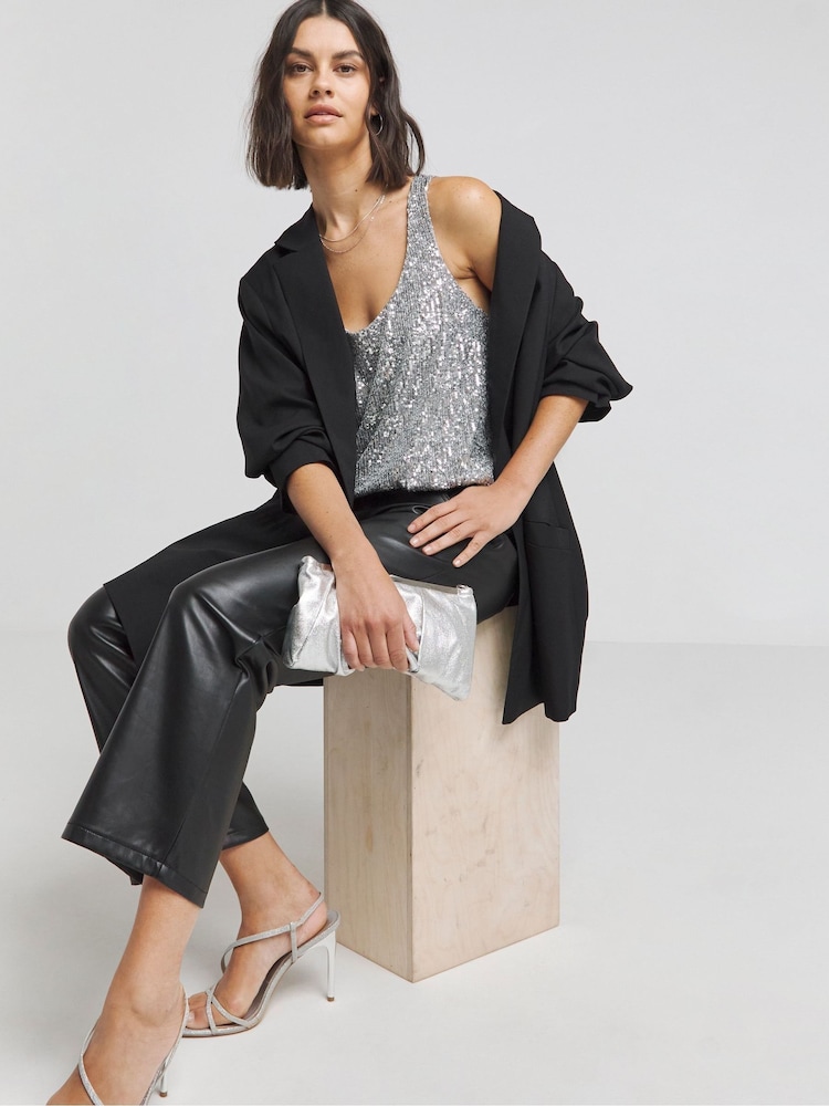 Simply Be Silver Sequin Scoop Neck Vest - Image 2 of 4
