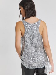 Simply Be Silver Sequin Scoop Neck Vest - Image 3 of 4